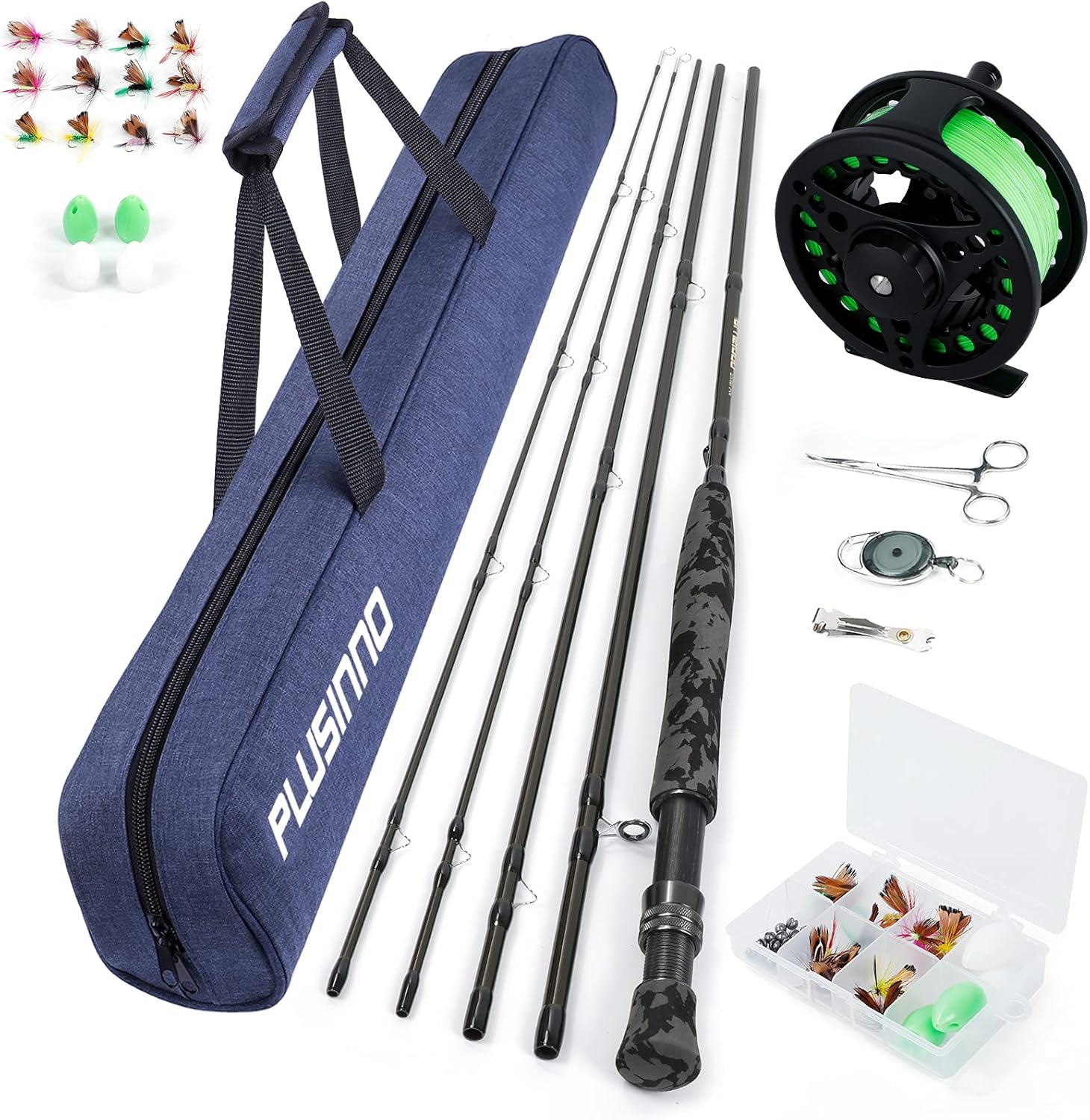 PLUSINNO Fly Fishing Rod and Reel Combo Starter Kit, Including Graphite 5/6 Weight Fly Rod, Fly Reel, Fly Fishing Accessories Pack of 2