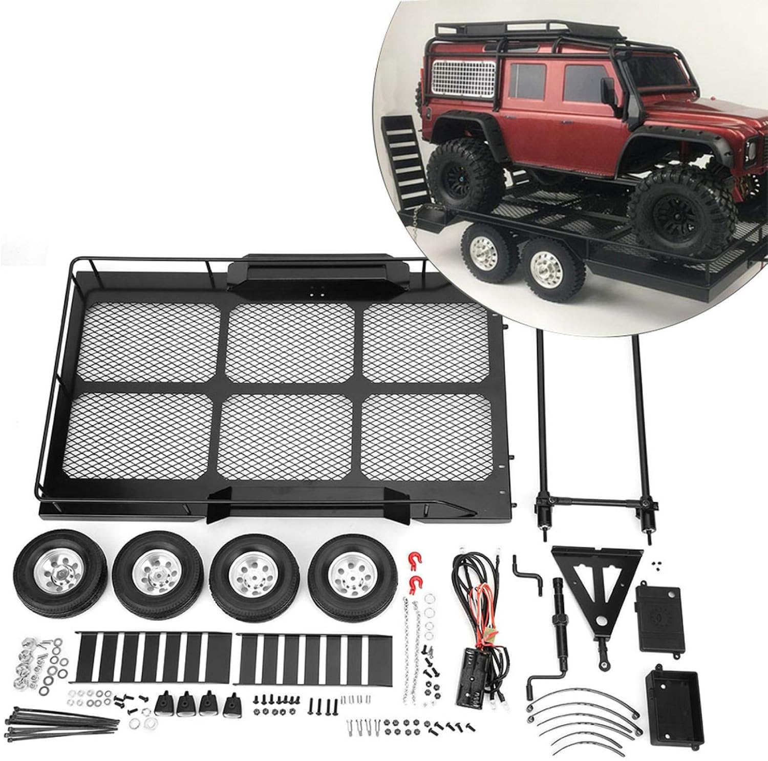 KUIDAMOS Trail Car Toy, Solid and Durable RC Trailer Whole Metal Design for TRX4 Axial Scx10 90046 90047 CC01 D90 D110 1/10 RC Car