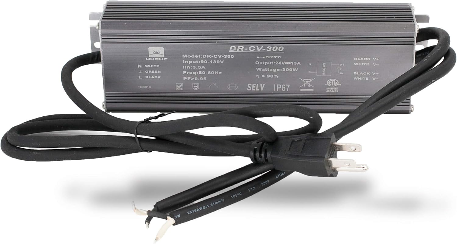 LEDUPDATES 24v 300w LED Power Supply Driver, ETL 12.5A Transformer for LED Strip light 110v to DC Output Pack of 2