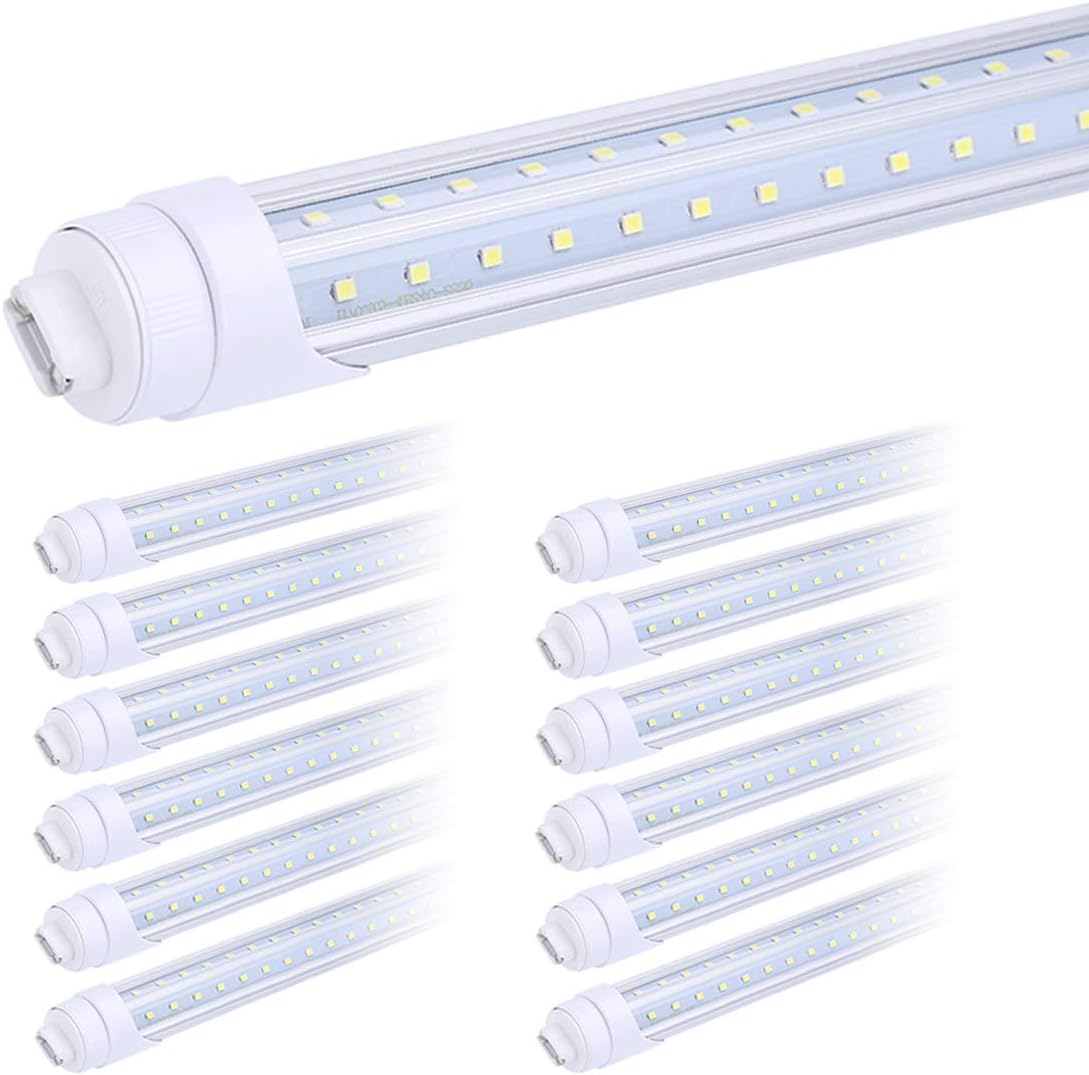 R17D 8 Foot Bulb Light,270 Degree V Shaped LED Replacement for Fluorescent Fixtures,T8 6000K Cool White,Clear Cover,85V-265V, Dual-Ended,Rotatable HO Base (Pack of 12)