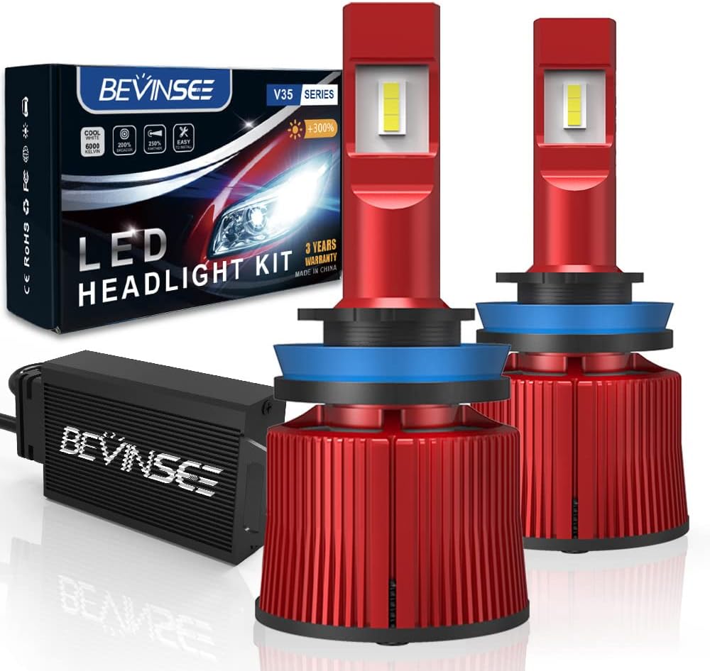 Bevinsee H11/H9/H8/H16 LED Headlight Fog Light 100W 15000LM 6000k White Bulbs Kit-VC Cooling Tech,2pcs Pack of 2