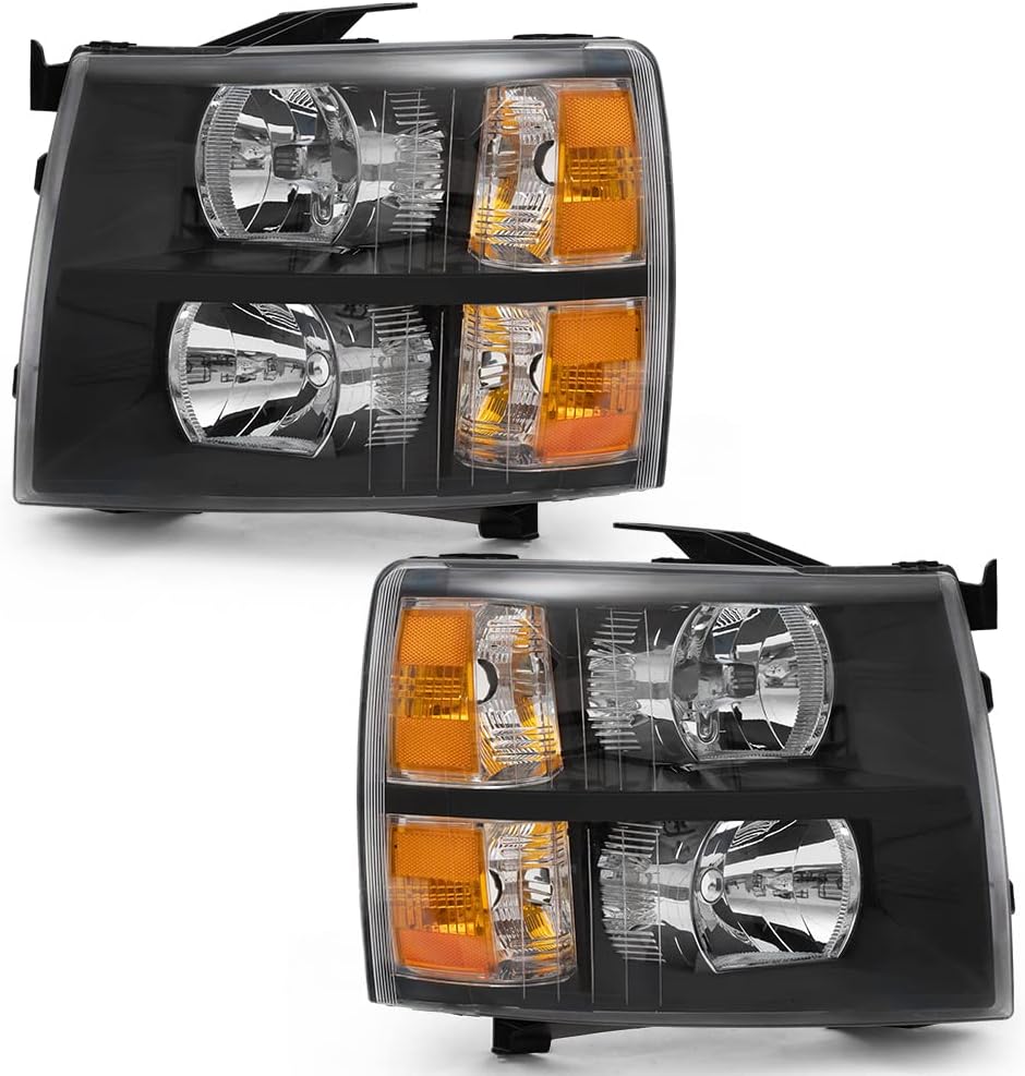 PIT66 Headlights, Compatible With 07-13 Chevy Silverado 1500 /Silverado 2500 3500 & HD 07-14(For 2500HD/3500HD, fit 2007 new body style & 2014 old body style)Clear lens Chrome Housing Amber Reflector
