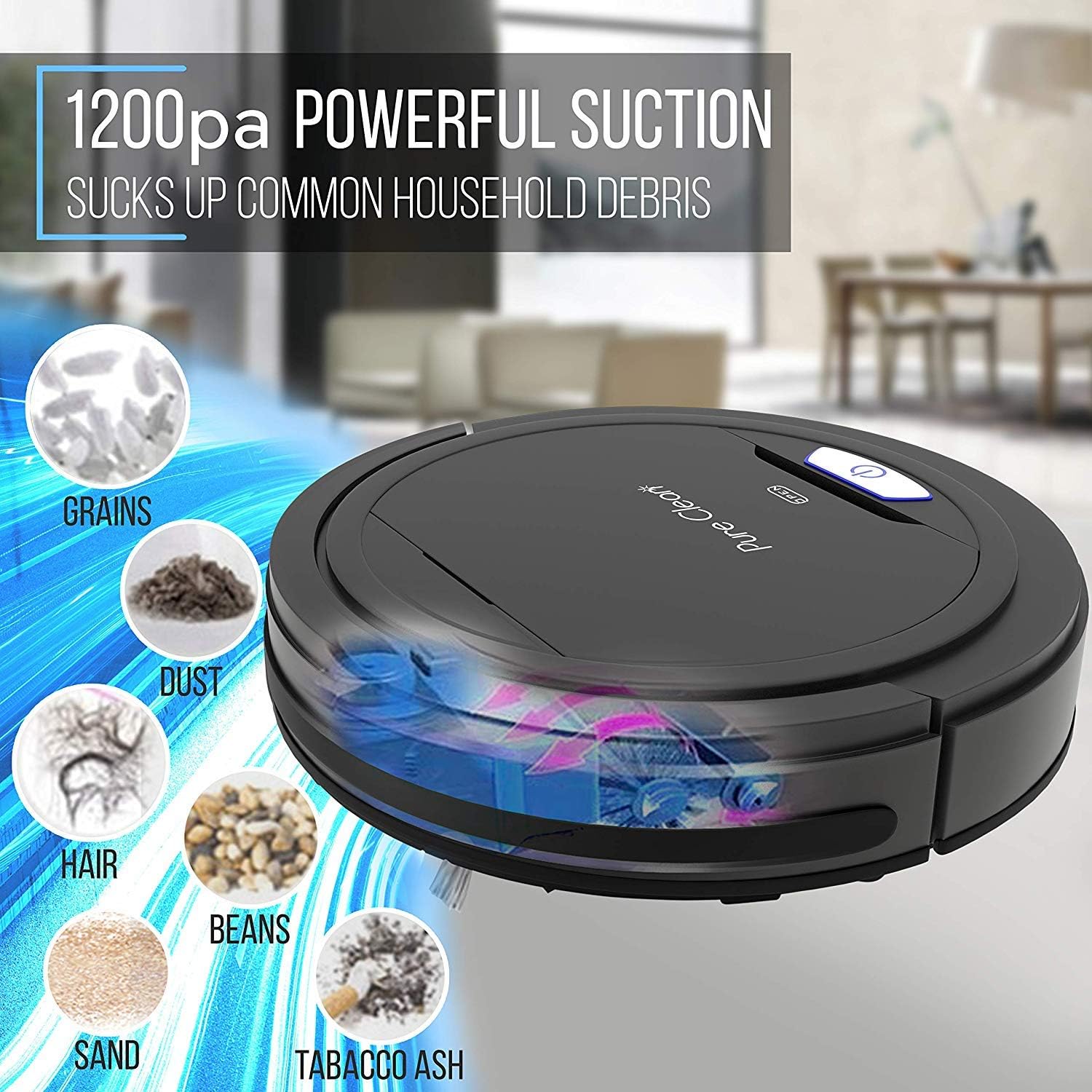 SereneLife Robot Automatic Vacuum Cleaner - Upgraded Lithium Battery 90 Min Run Time - Bot Self Detects Stairs Pet Hair Allergies Friendly Home Cleaning for Carpet Hardwood Floor - PUCRC26B , Black