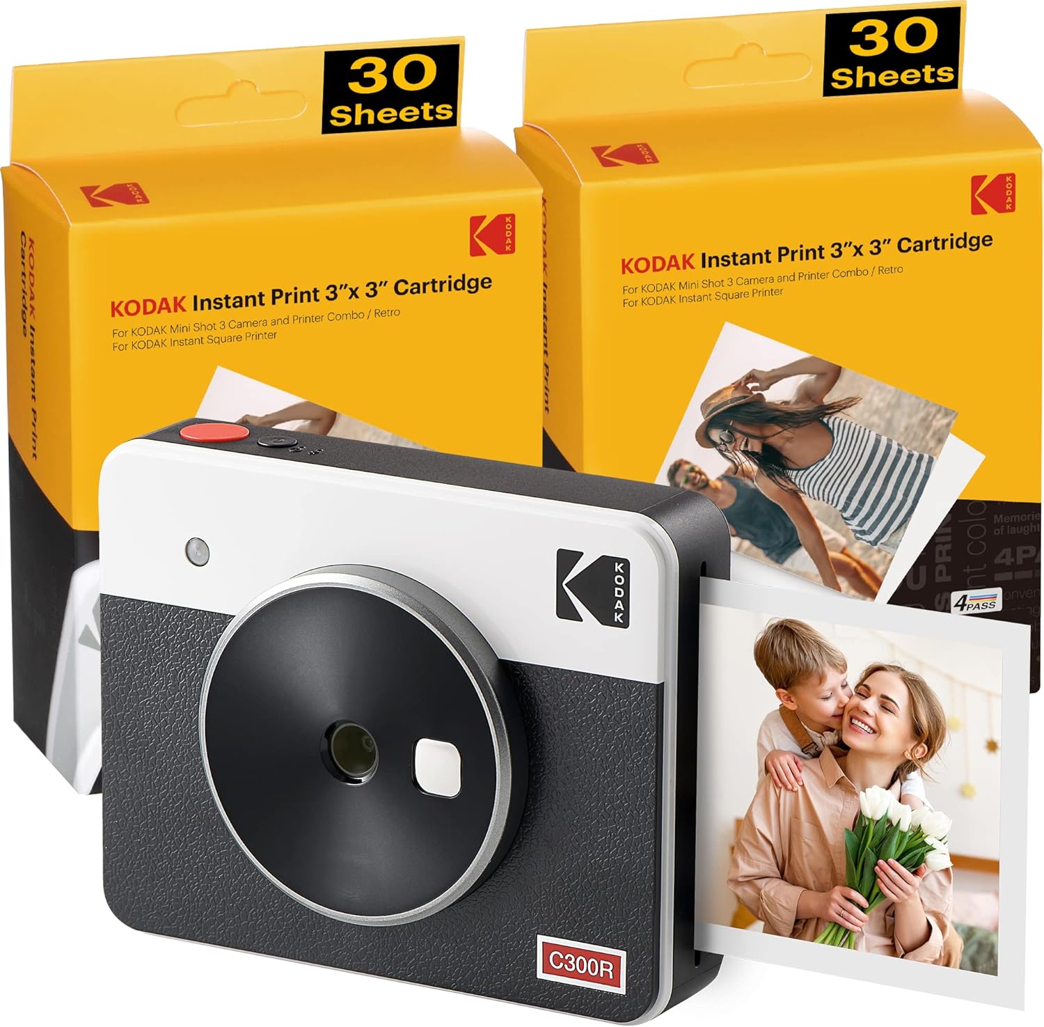 Kodak Mini Shot 3 Retro 2-in-1 Portable 3x3” Wireless Instant Camera & Photo Printer, Compatible with iOS, Android & Bluetooth, Real Photo HD 4Pass Technology & Laminated Finish – Yellow