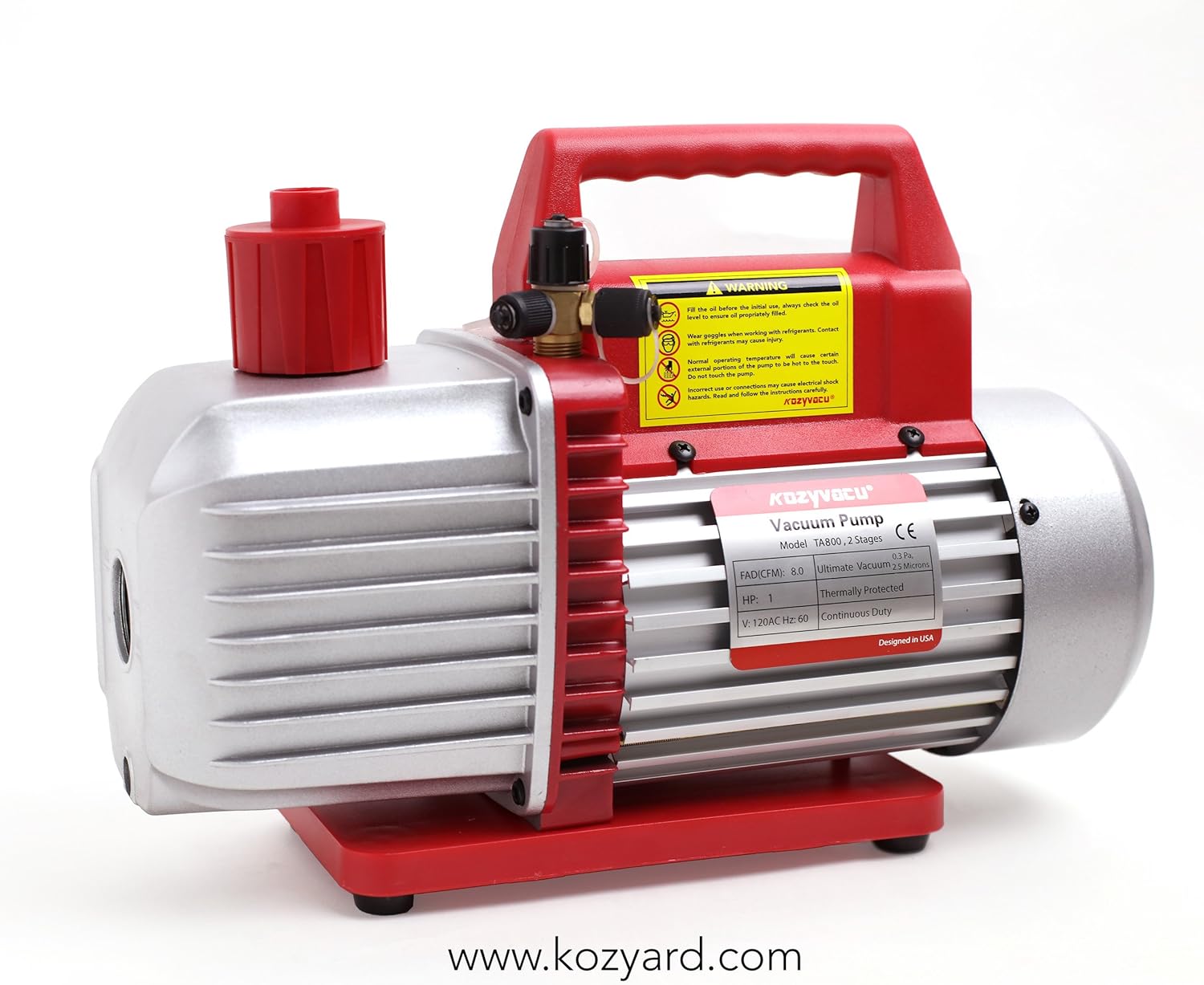 Kozyvacu 8CFM Two-Stage Rotary Vane Professional Vacuum Pump (25 Micron, 3/4HP) for HVAC/Auto AC Refrigerant Recharging, Degassing Wine or epoxy, Milking Cow or Lamb, Medical, Food Processing etc.