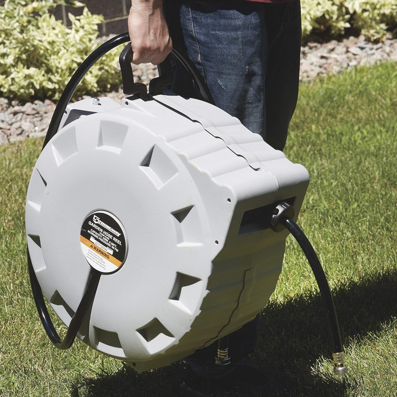 Strongway Retractable Garden Hose Reel with 5/8in. Dia. x 80ft.L Hose - Wall Mount
