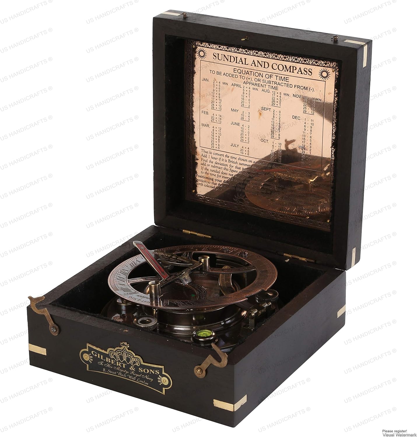 US HANDICRAFTS Ideas Crafted Sundial Compass for Men Xmas 5 Inch Perfectly Calibrated Large Sundial Compass Black Wooden Case Top Grade Engraved Brass Sundial with Embossed Needle Pack of 2