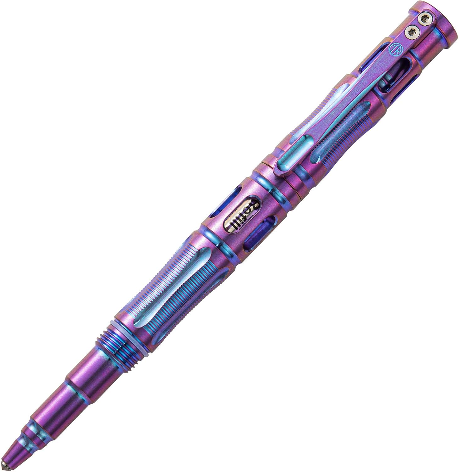 TACRAY Titanium Unique Pen in BP Refill Made in Germany, Self Defense Pen with Emergency Survival Glass Breaker, Smooth Writing Gift Pen in Non-fading Color of Purple blue Pack of 2