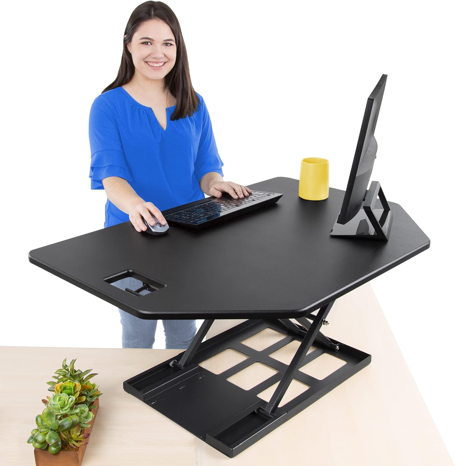 Stand Steady X-Elite Pro Corner Standing Desk | 40 Inch Corner Sit to Stand Desk Converter Ideal for Cubicles and L Shaped Desks! Easy Height-Adjustable and Fully Assembled! (White)