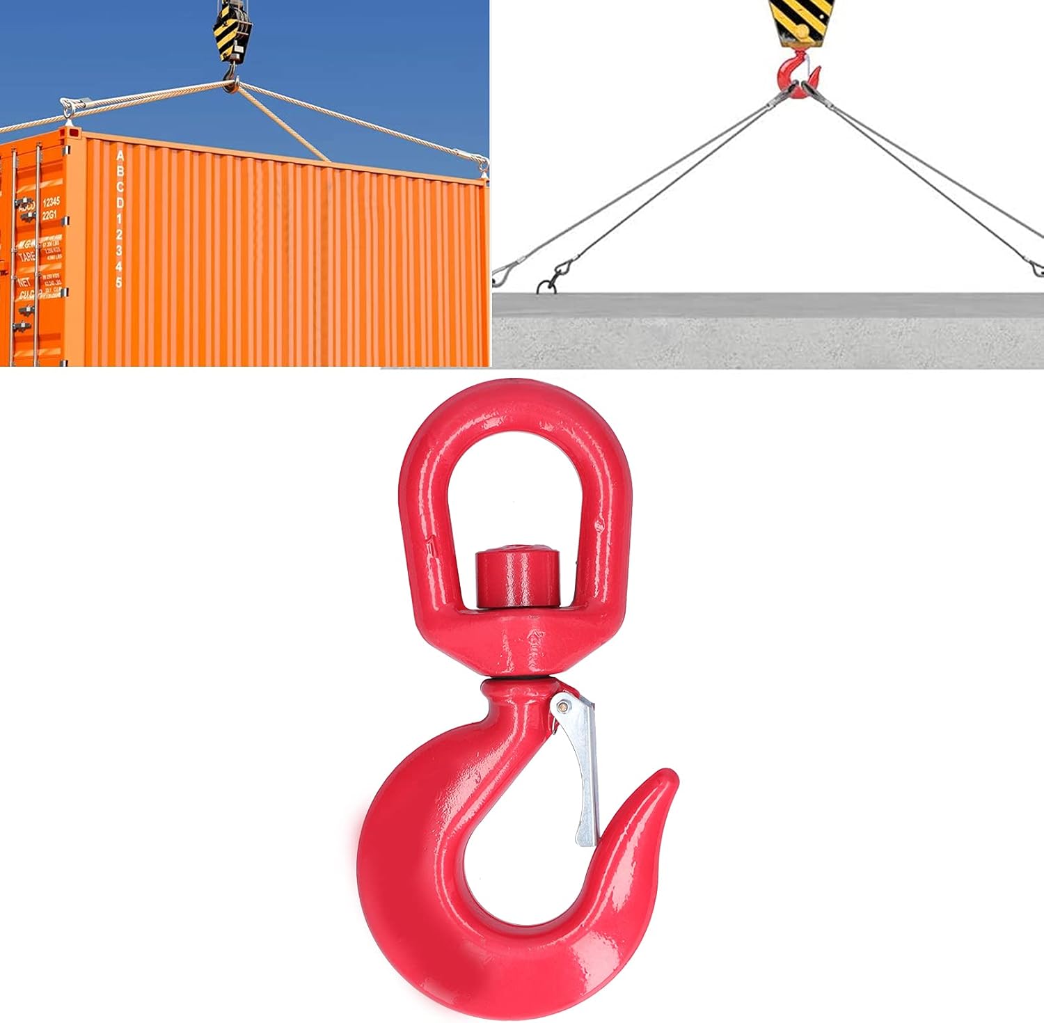 7 Tons Crane Hook Alloy Steel Swivel Eye Hook with Latch, 28 Tons Working Load Limit