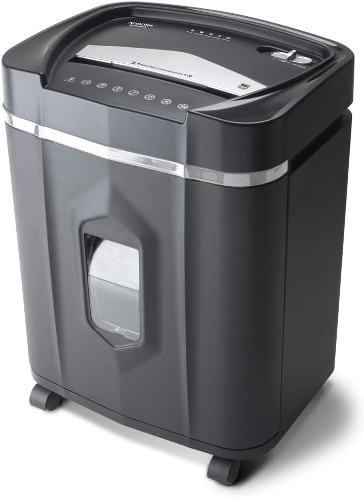 Aurora Anti-Jam 20-Sheet Crosscut CD/Paper and Credit Card Shredder, 7-gallon pullout basket, 60 Minutes Continuous Run Time