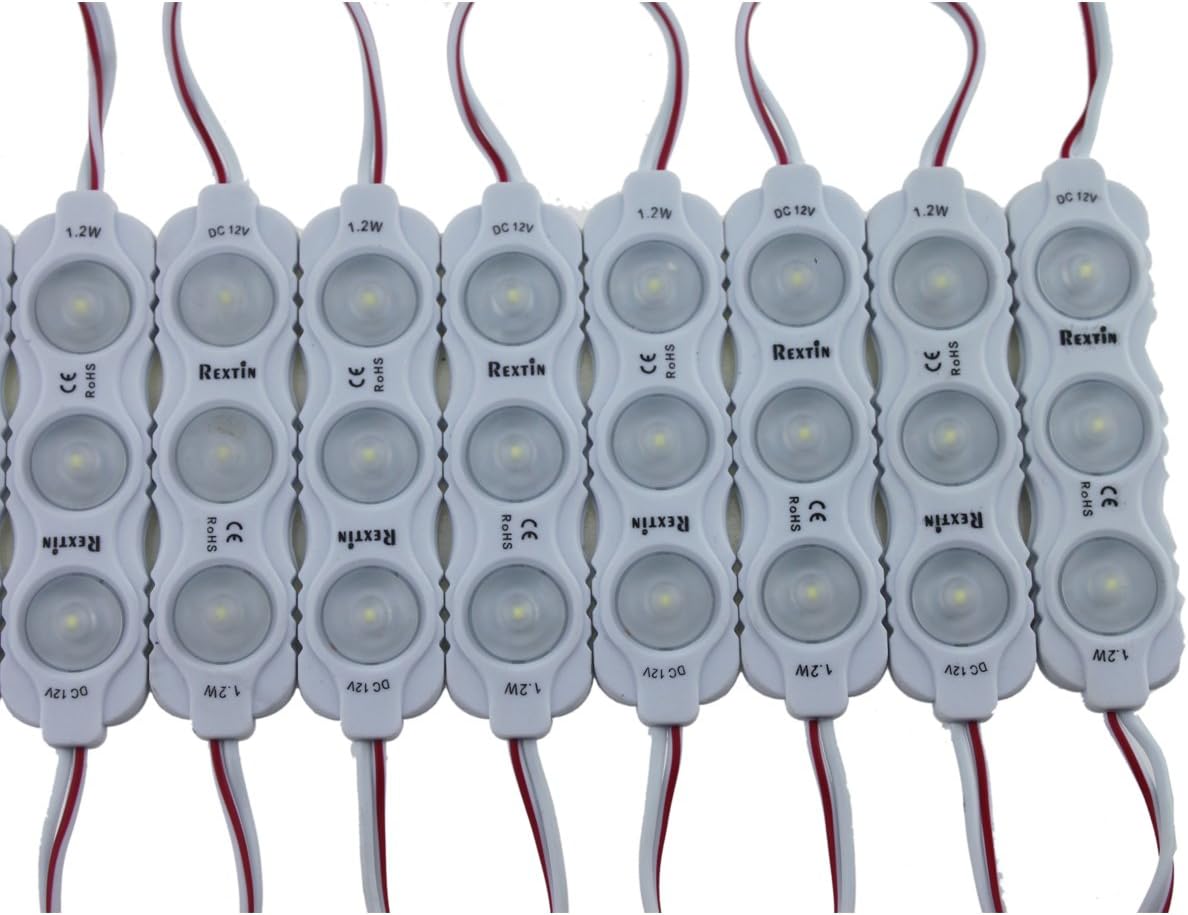 Rextin Super Bright 200pcs New Model 2835 3 LED Module 120-150LM Per Module Waterproof Decorative Light for Letter Sign Advertising Signs with Tape Adhesive Backside (White) Pack of 2