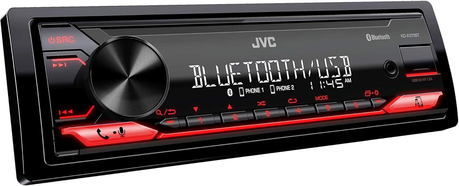 JVC KD-X270BT Digital Media Receiver W/Bluetooth, USB, JVC Remote App + Two Pairs of JVC 6x8 Speakers