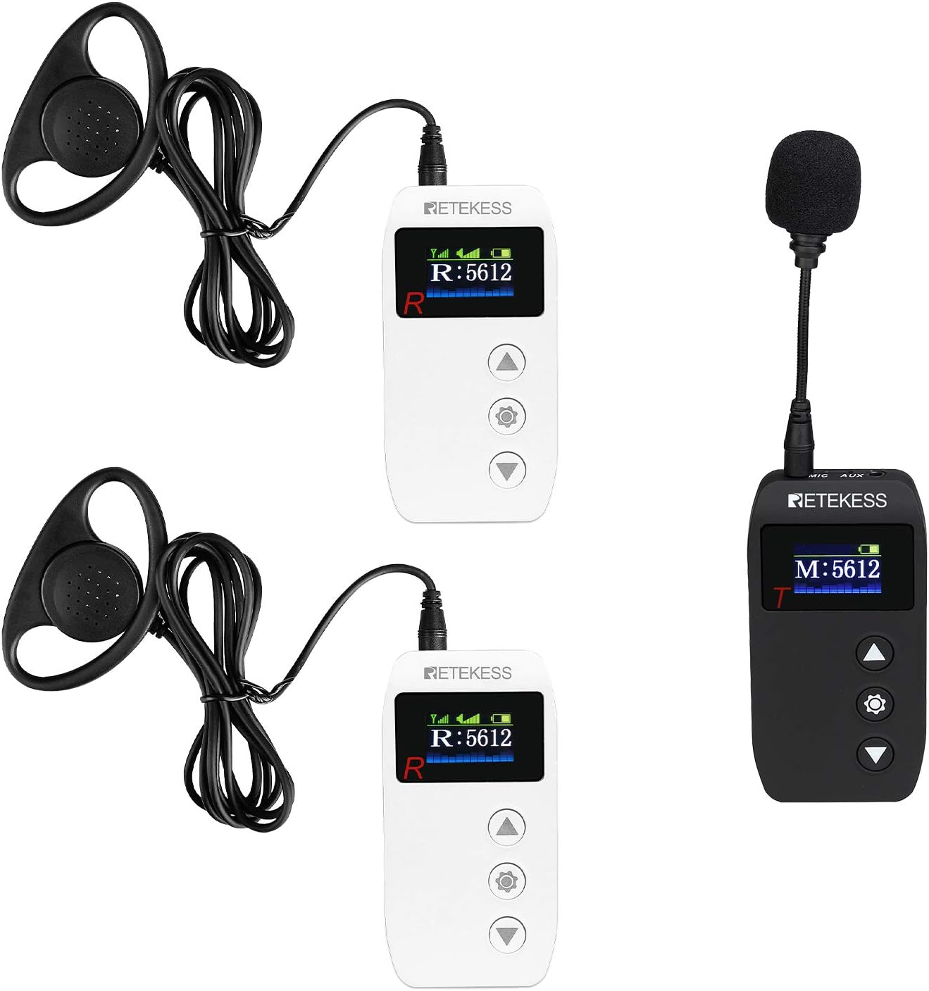 Case of 1 Transmitter 2 Receivers,Retekess TT110, Wireless Tour Guide System with Magnetic Charging, 328ft Long Range, Church Translation System, AUX MIC Dual Input,for School,Factory,Training