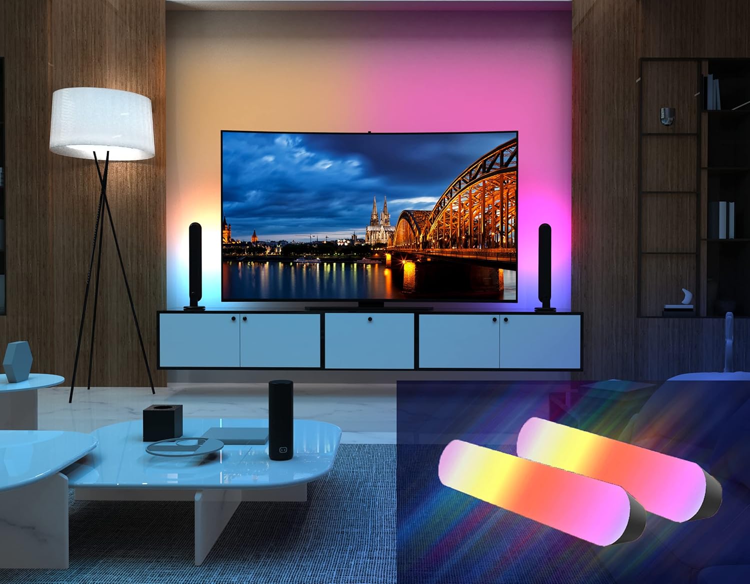 Smart LED Light Bars, RGBIC Ambient Gaming Lights with Alexa and Google Assistant Music Sync Modes for Bedroom, TV, Party(2 Pack) Pack of 2