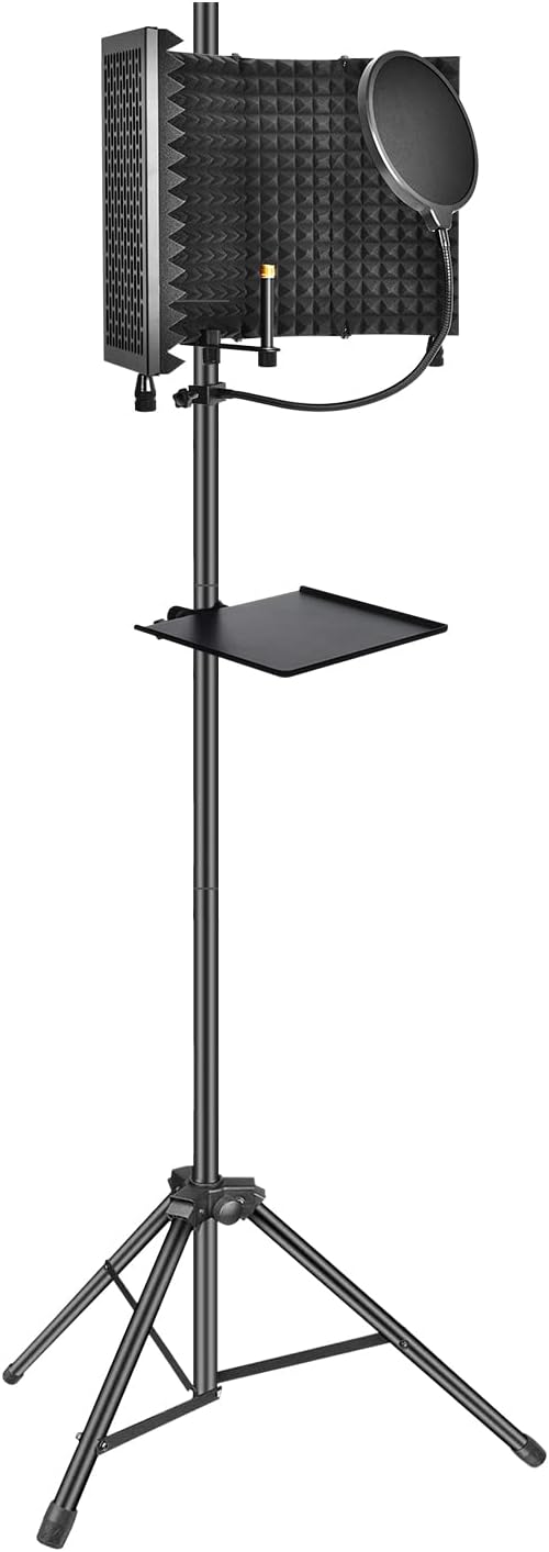 CODN Studio Recording Microphone Isolation Shield with Pop Filter & Tripod Stand, High Density Absorbent Foam to Filter Vocal, Foldable Sound Shield for Blue Yeti and Condenser Microphones