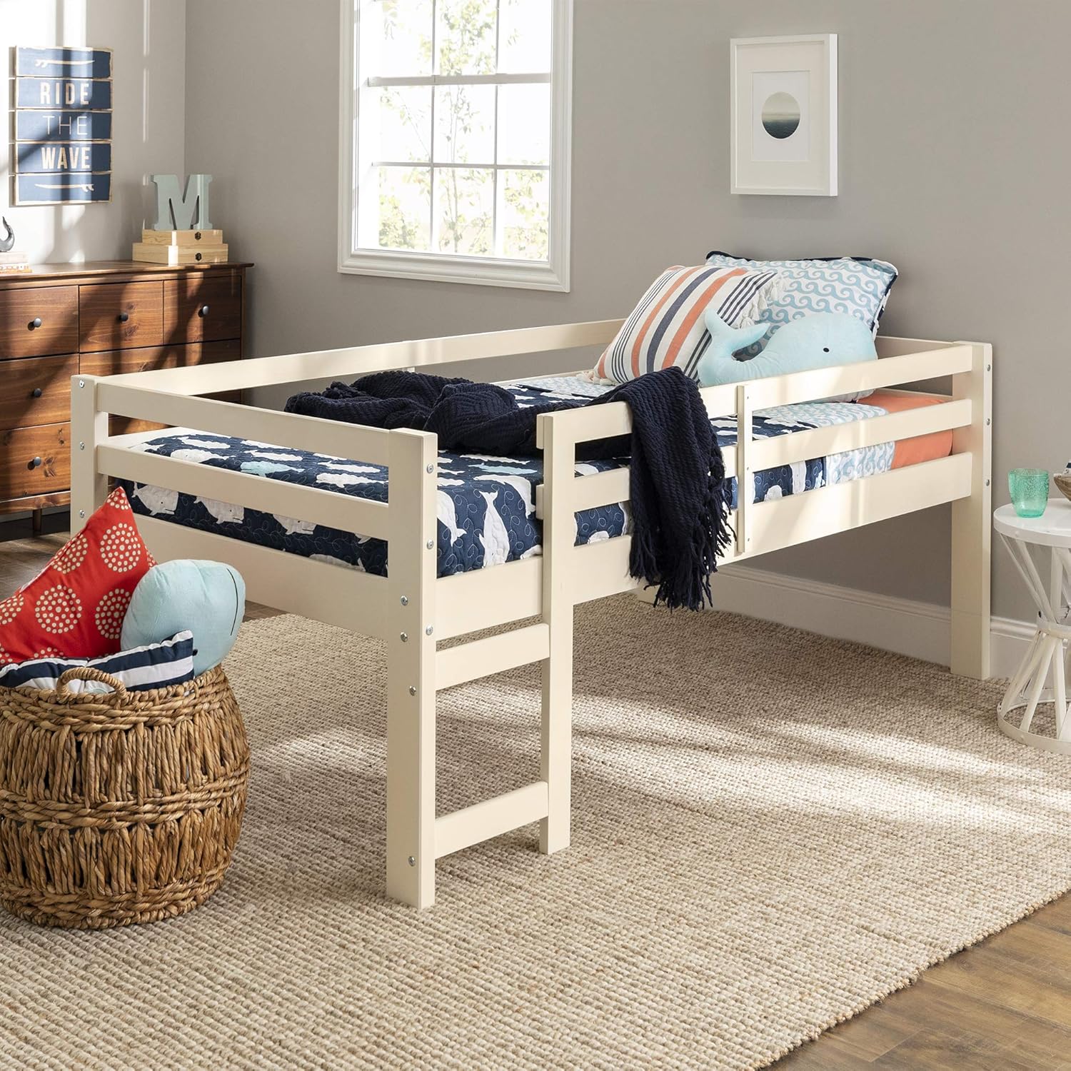 Walker Edison Alexander Classic Solid Wood Stackable Jr Twin over Twin Bunk Bed, Twin over Twin, Grey