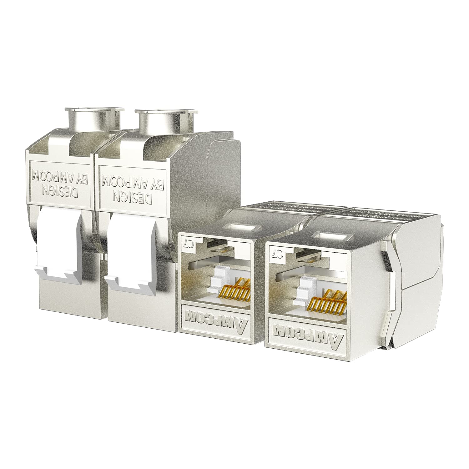 10-Pack RJ45 CAT 7 Tool-Less STP Shielded Keystone Jack, AMPCOM Self-Locking Cat7 Keystone Zinc Alloy Module Adapter No Punch-Down Tool Required Coupler for Wall Plate Pack of 2