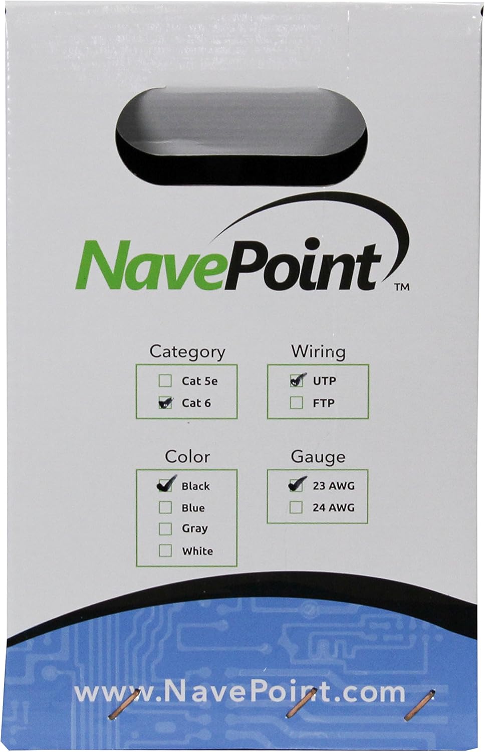 NavePoint Cat6 (CCA), 250ft, Black, Solid Bulk Ethernet Cable, 550MHz, 23AWG 4 Pair, Unshielded Twisted Pair (UTP) Pack of 2