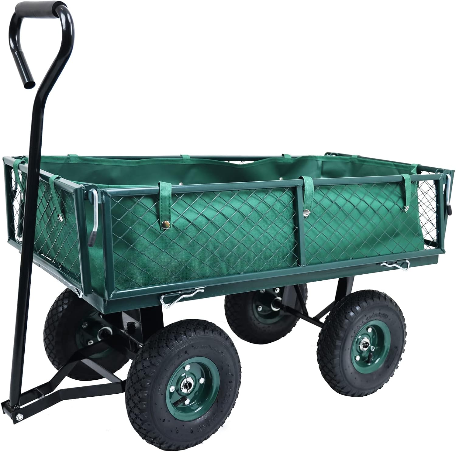 Elevon Heavy Duty Garden Cart, 400 Lb Weight Capacity, Liner Included, Mesh Steel Folding Utility Wagon with Removable Sides and 10in Pneumatic Tires,Black