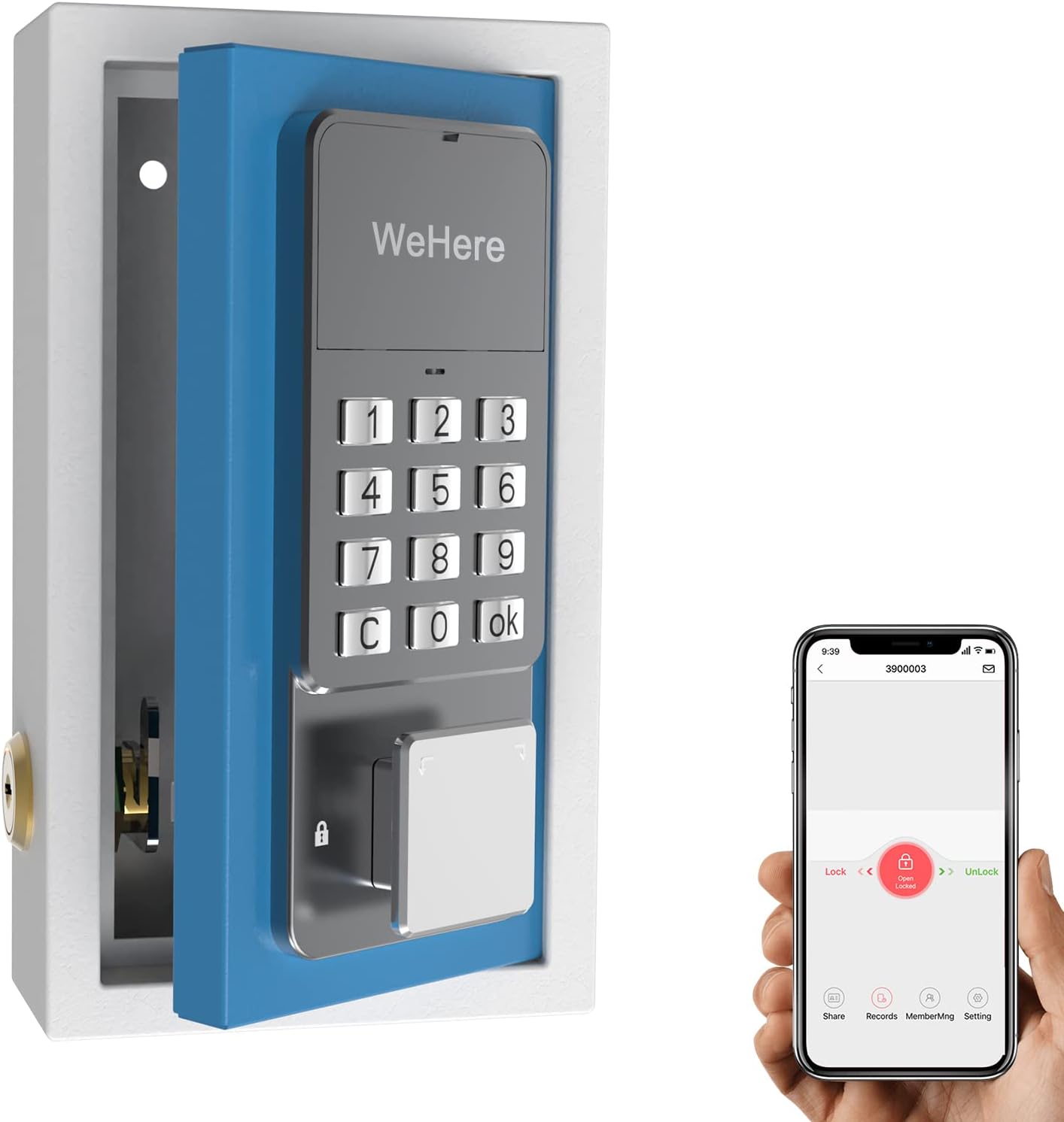 WeHere Key Lock Box use OTP(One-Time Password)/Fixed Password/Bluetooth Unlock, App Remotely Generate Code without Internet,Lockbox for Hide a Key Outside & Car Keys,Great for House Rent & key Storage Pack of 2
