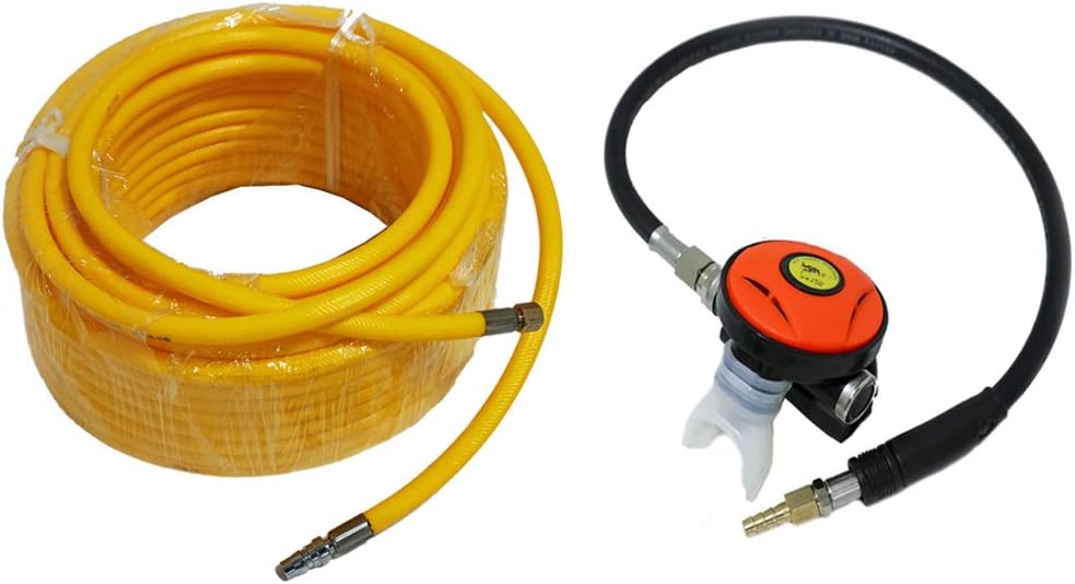 HPDAVV Diving Equip Set: 145PSI Scuba Second Stage Regulator22 & PVC Air Hose(50ft, 100ft) & Diving Mask - Octopus Hookah Mouthpiece Free Flow Resistant