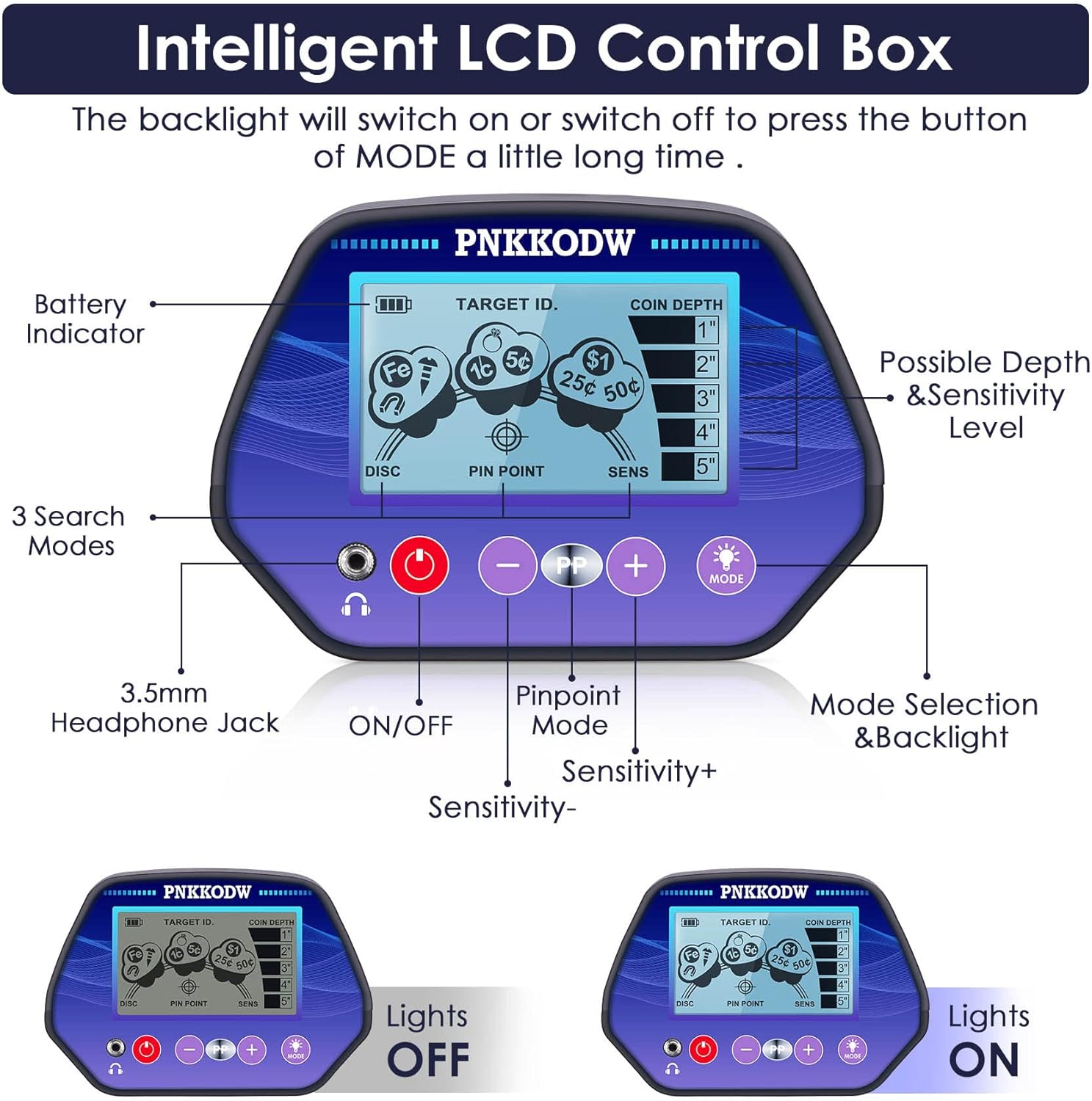 PNKKODW Metal Detector for Adults Professional Adjustable Kids Metal Detectors with LCD Display Waterproof High Accuracy Pinpoint & Disc & All Metal 3 Modes 10