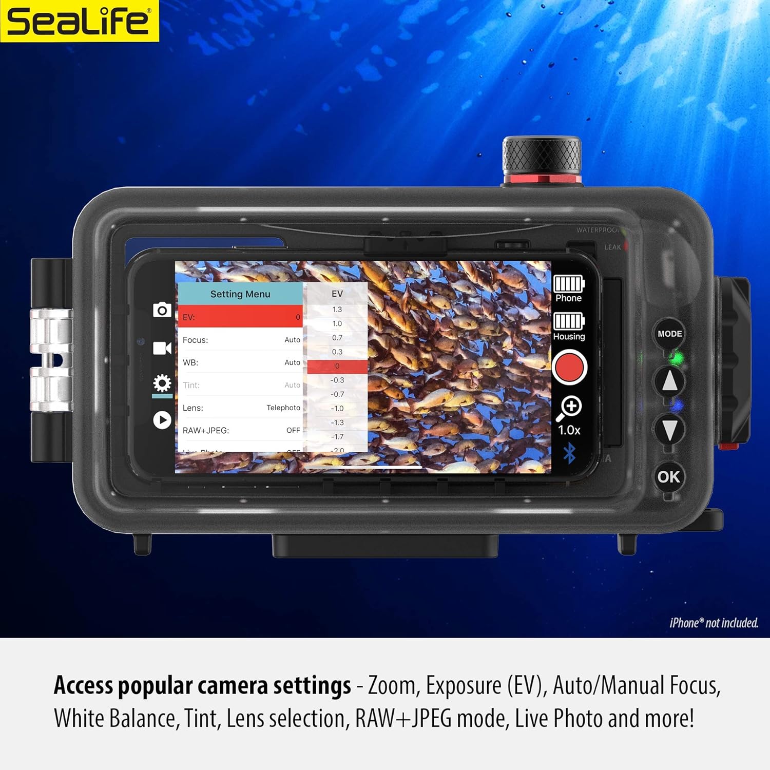 Underwater Smartphone SeaLife Scuba Case – Waterproof Photography, Access Camera Controls, Leak Alarms (Without Light)
