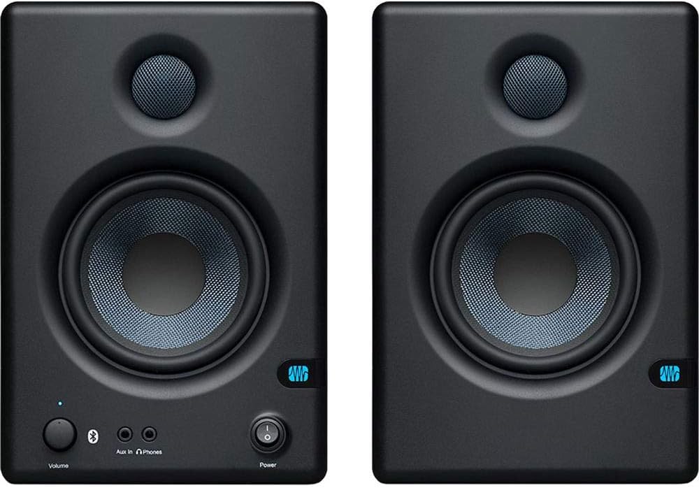PreSonus ERIS BT 4.5 Bluetooth Media Monitors (Pair) with 2x Isolation Pad (Small) & 3.3' Stereo Male Y-Cable Bundle