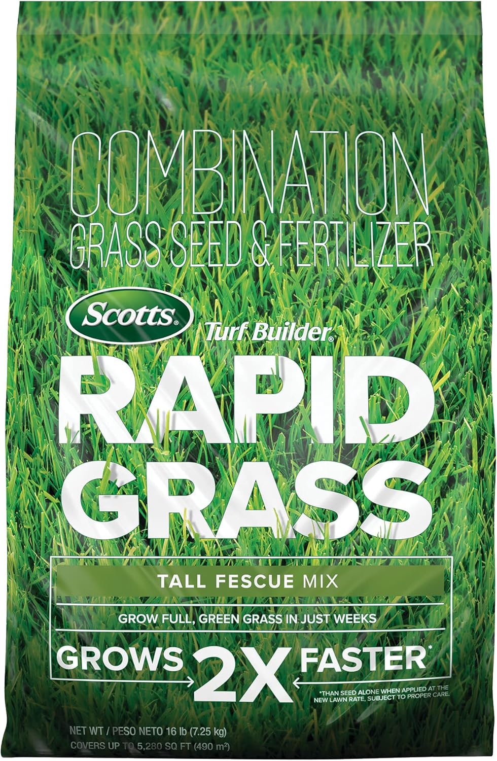 Scotts Turf Builder Rapid Grass Tall Fescue Mix: up to 5,280 sq. ft., Combination Seed & Fertilizer, Grows in Just Weeks, 16 lbs. Pack of 2