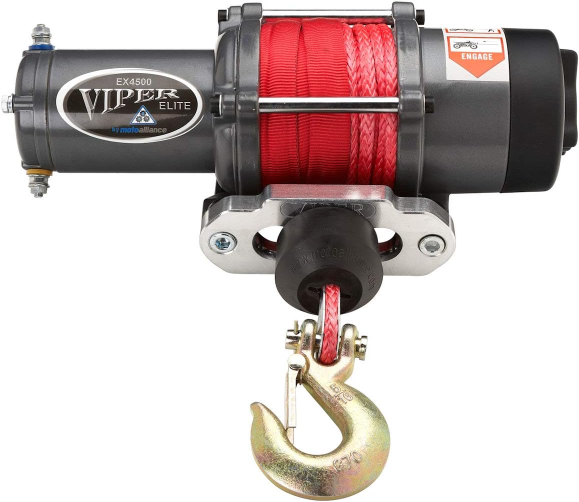 MotoAlliance VIPER Elite 4500lb UTV Winch Black Rope 2014-20 Polaris RZR 1000 XP