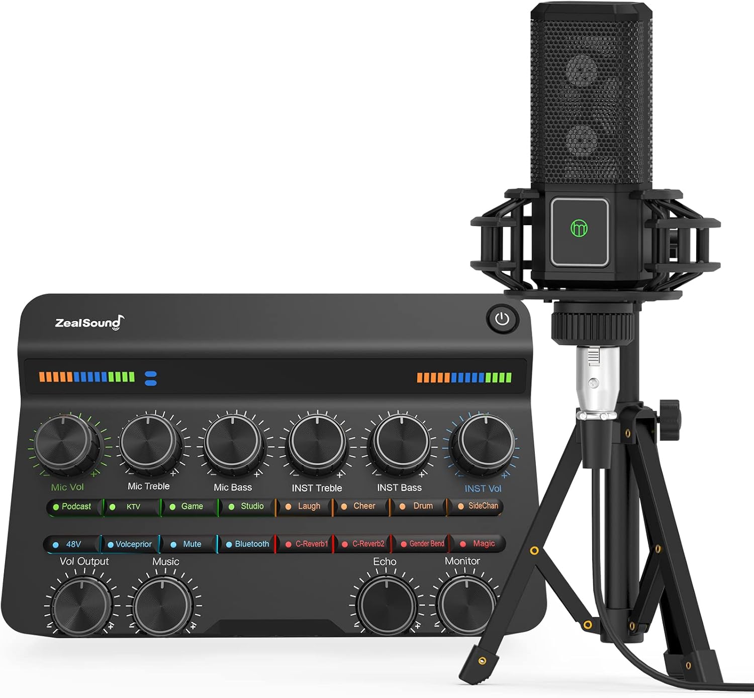 ZealSound Audio Interface with DJ Mixer and Live Sound Card Kit,ALL-IN-ONE Podcast Equipment Bundle Sound Board with Professional XLR Microphone for PC/Phone,USB/Bluetooth,Recording Streaming Gaming Pack of 2