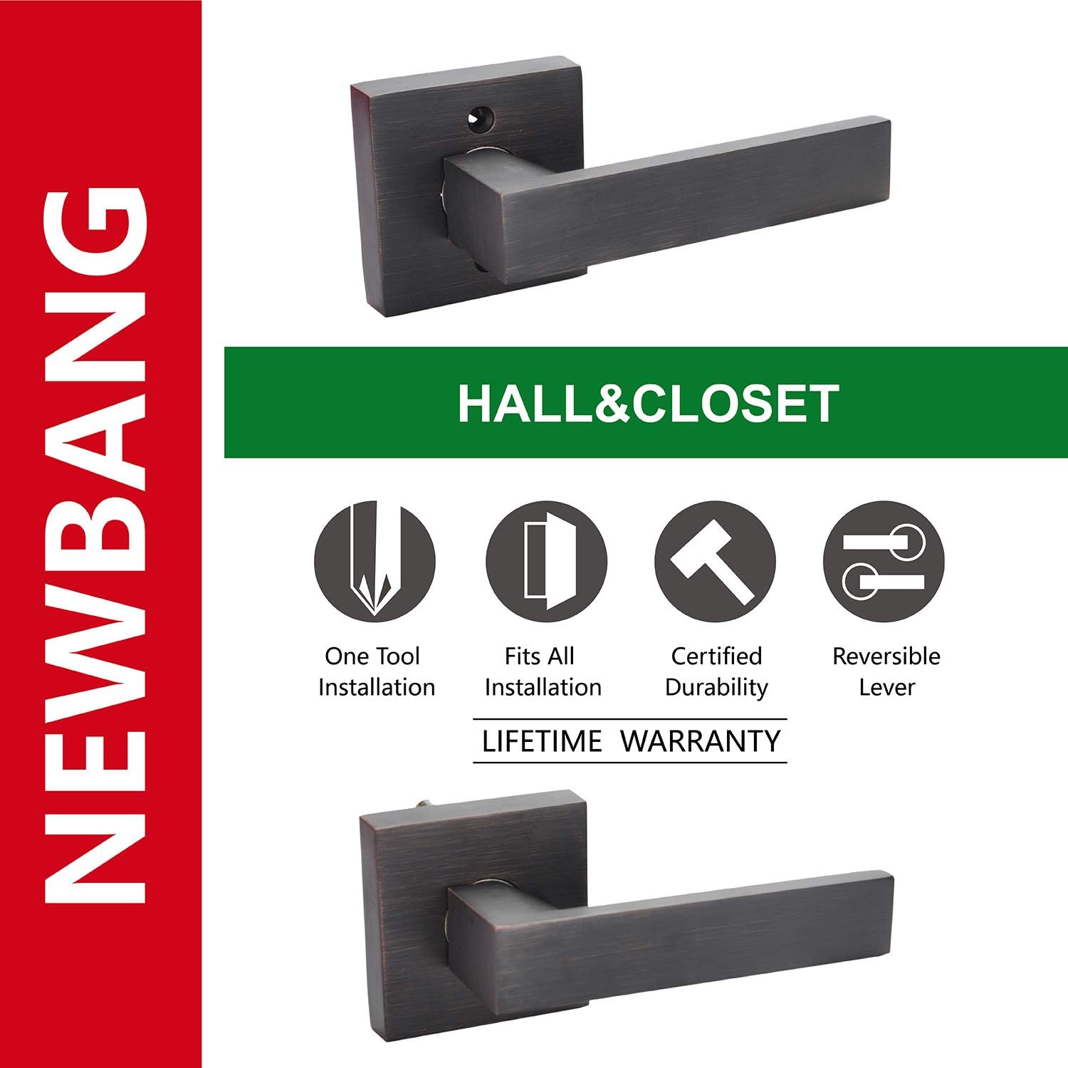 Hall/Closet Lever Handle Lock Oil Rubbed Bronze Aged Bronze Finish-Heavy Duty Door Lock Handle in Bronze for Passage Door