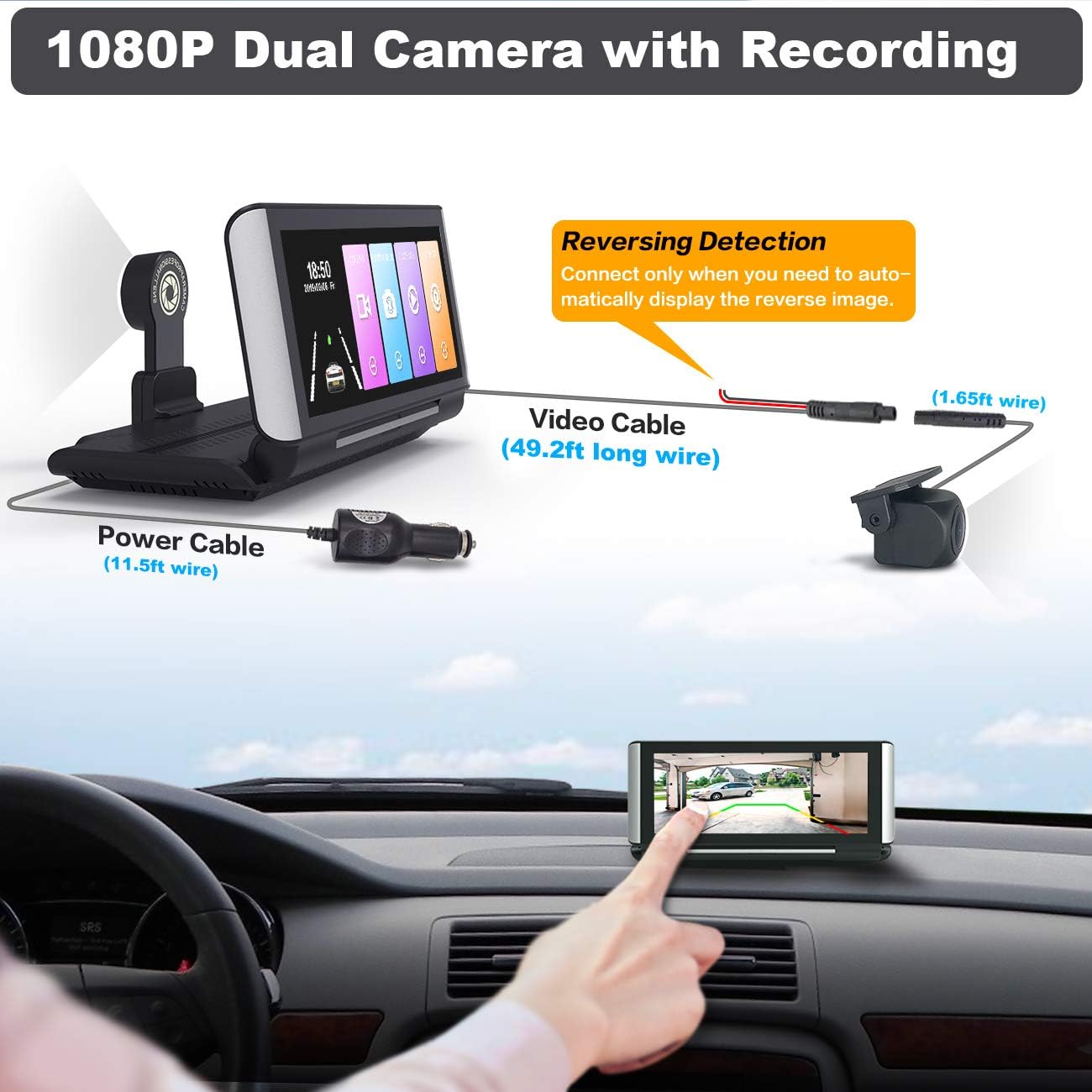 1080P HD Backup Camera and 7 inch on Dash Touch Screen with Dual Lens Recording 1080P Front and Rear for Car Truck Pickup RV SUV Vans