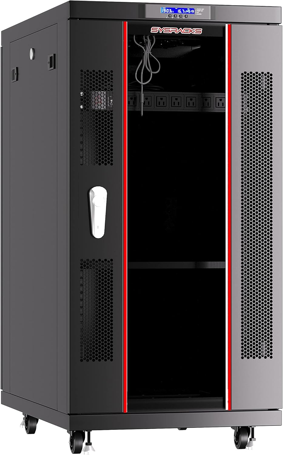 Sysracks 32U 39-Inch Deep Server Rack Cabinet It Enclosure Server Cabinet with Accessories - LCD Screen - Thermostat - PDU - Casters - 4 Fans – Shelf