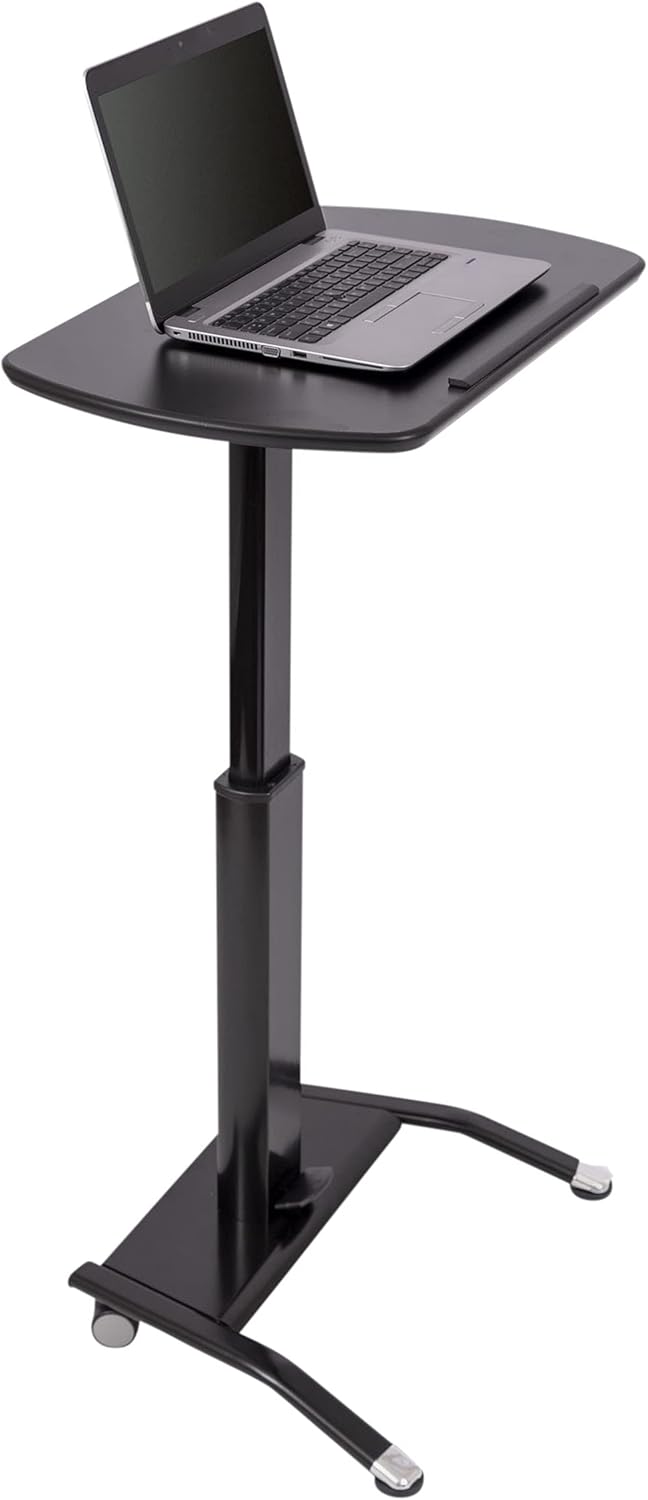 Stand Up Desk Store Pneumatic Adjustable Height Tilting Laptop Lectern Speakers Podium (Black, 25.5