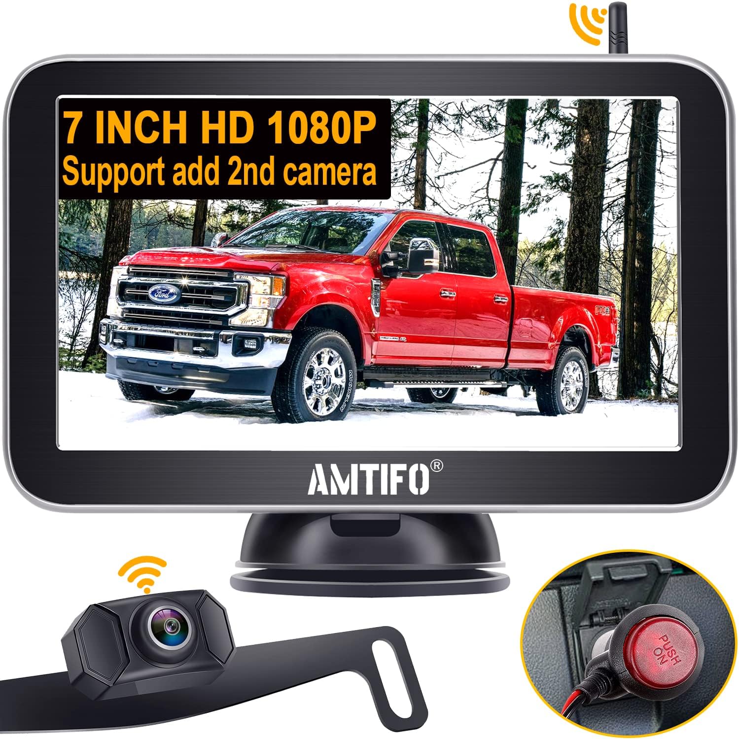 Wireless Backup Camera Car HD 1080P WiFi Rear View System 7 Inch Monitor Kit Truck Camper RV Hitch Auto License Plate Back Cam AMTIFO W70