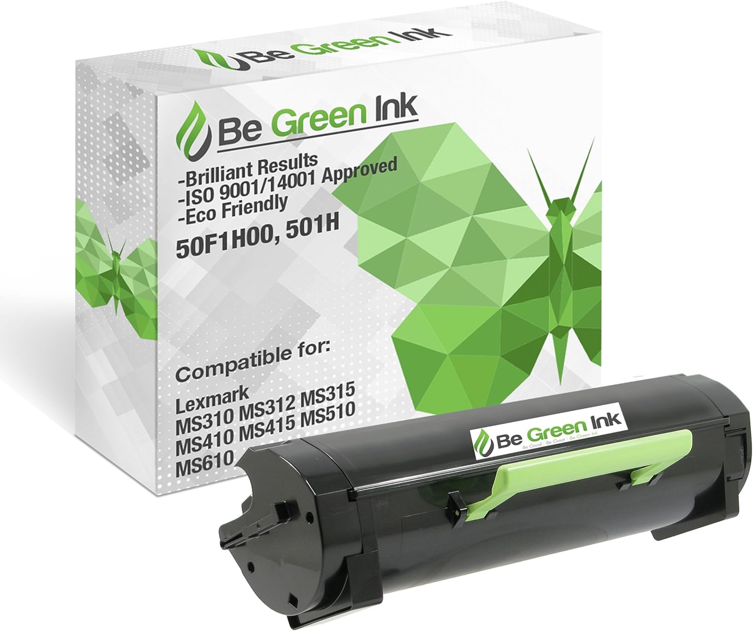 Be Green Ink 50F1H00 501H Toner Cartridge Compatible Replacement with Lexmark MS310dn MS312dn MS315dn MS410dn MS415dn MS510dn (1 Black 5,000 High Yield) Pack of 2