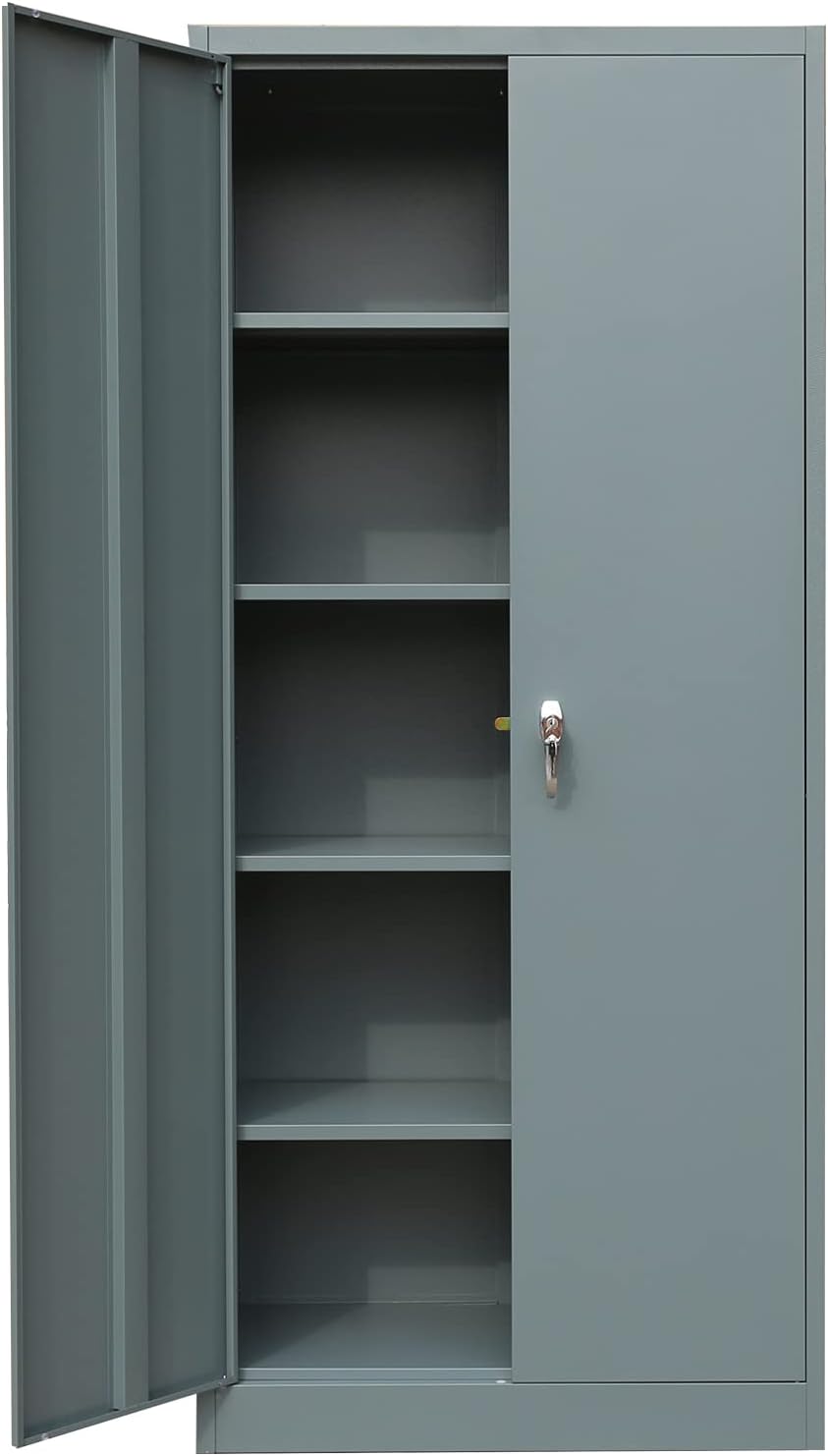 Metal Storage Cabinet with 2 Doors and 4 Shelves, Lockable Steel Storage Cabinet for Office, Garage, Warehouse, 70.86