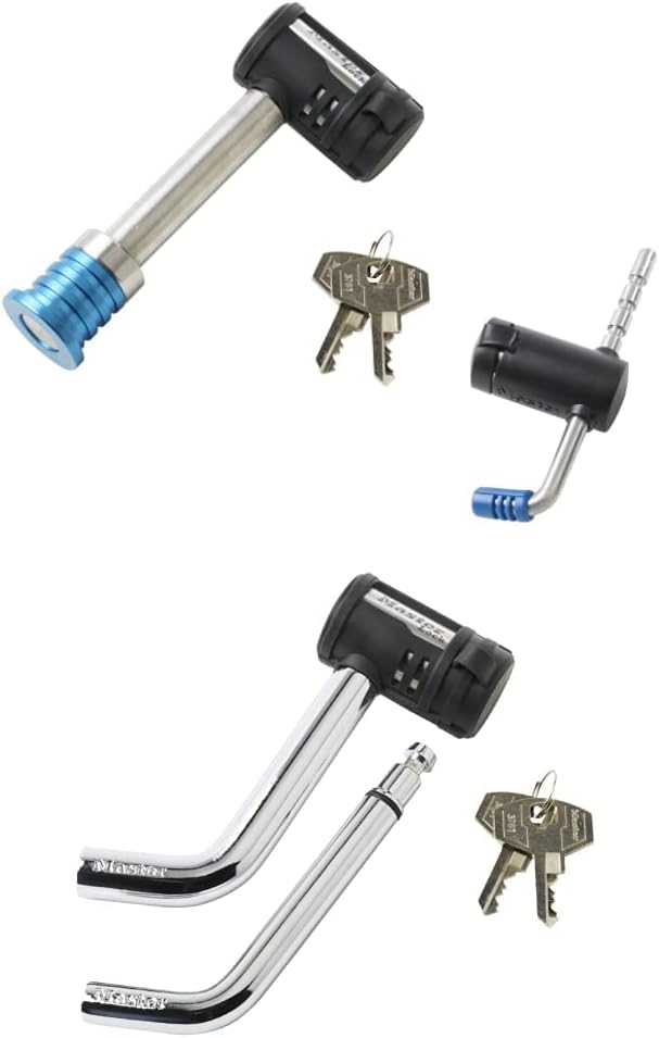 Master Lock 1481DAT Stainless Steel Barbell Receiver and Adjustable Coupler Lock Set & Master Lock 379ATPY Universal Trailer Hitch Lock , Black Pack of 2