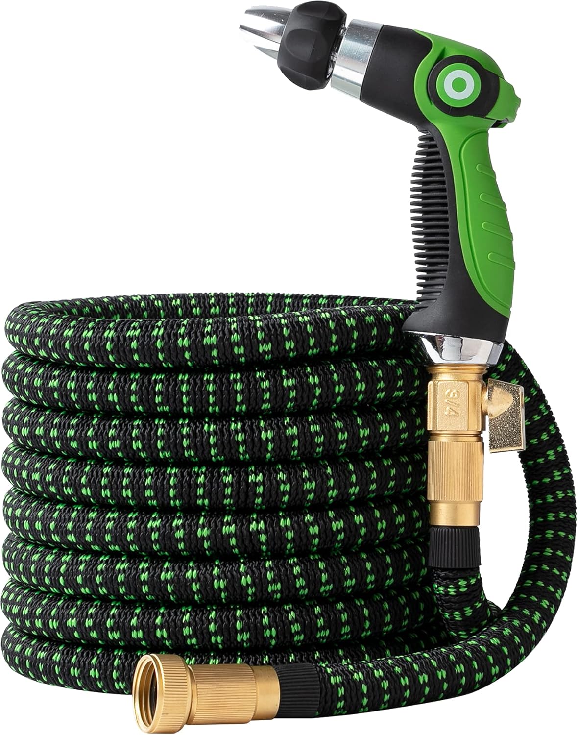 Garden Hose Flexible Expanding Retracting - Green Friendly Home No Kink Expanding Water Hose, Strongest Fabric Multi Latex Core, Solid Brass Fittings, Lightweight Heavy Duty (Black Green 100 FT) Pack of 2