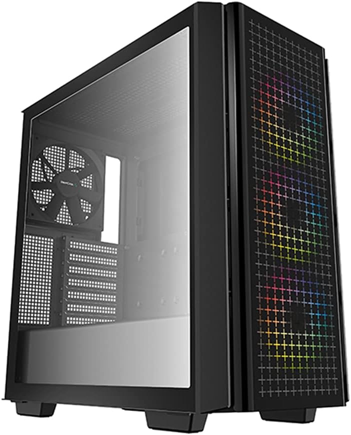 DeepCool CG560 Mid-Tower ATX Case, Mesh Front Panel for High Airflow, Three Pre-Installed 120mm ARGB Fans, 140mm Rear Black Fan, Tempered Glass, Black