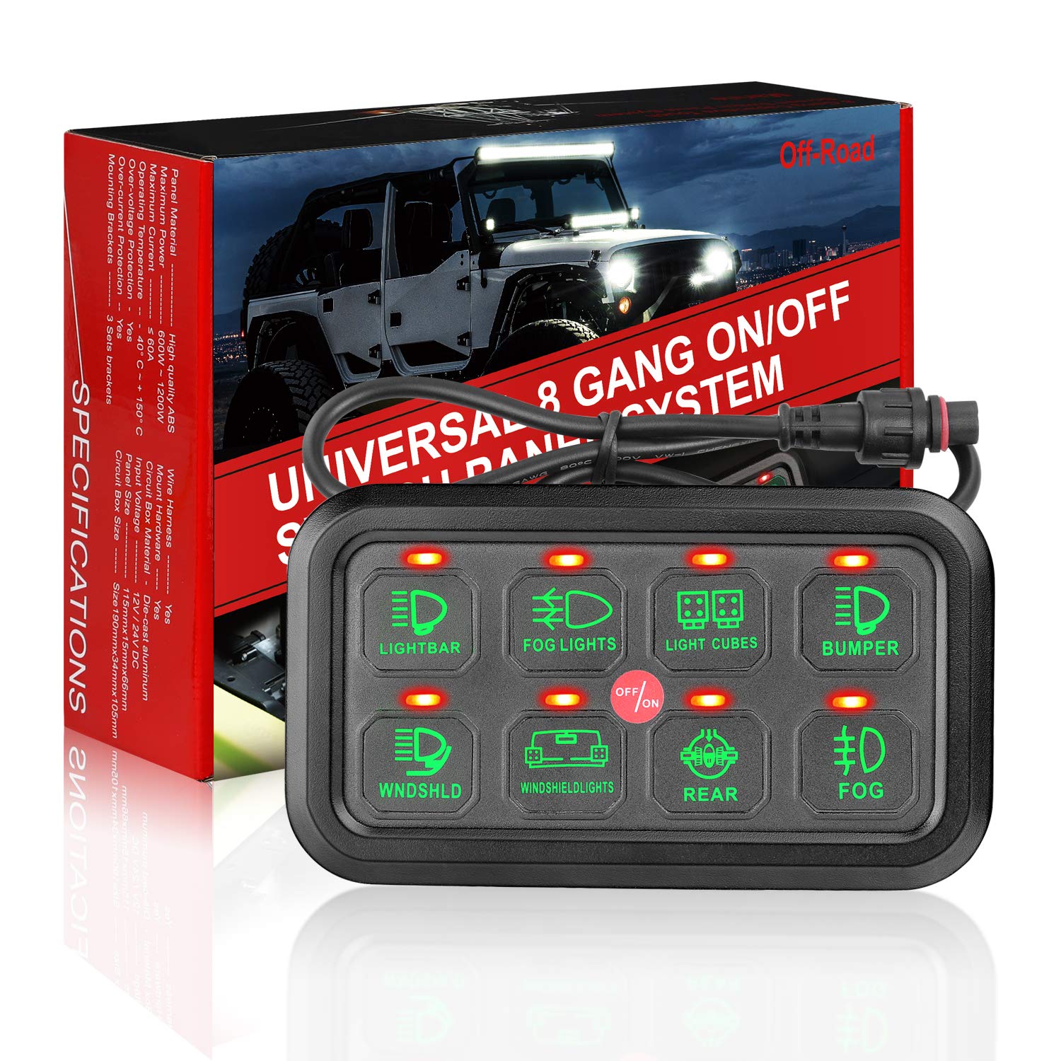 8 Gang Switch Panel Kit, Auto Power Plus Circuit Control Box Electronic Relay System Universal ON/Off Touch Switch Box with Harness and Label Stickers for Truck ATV UTV Boat Marine