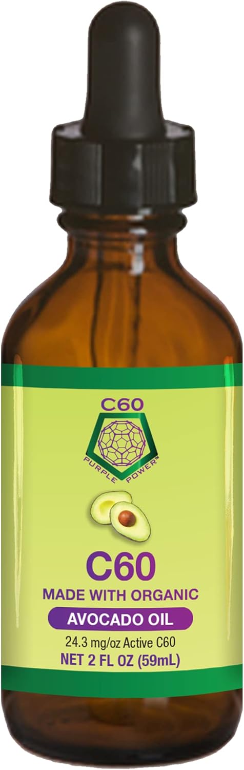 C60 Purple Power Organic Avocado Oil, 2 Fl Oz Organic Cold-Pressed Avocado Oil, 99.99% Pure c60 Carbon Fullerenes, Lift The Oxidative Burden at The Cellular Level, Optimize Mitochondrial Function Pack of 2
