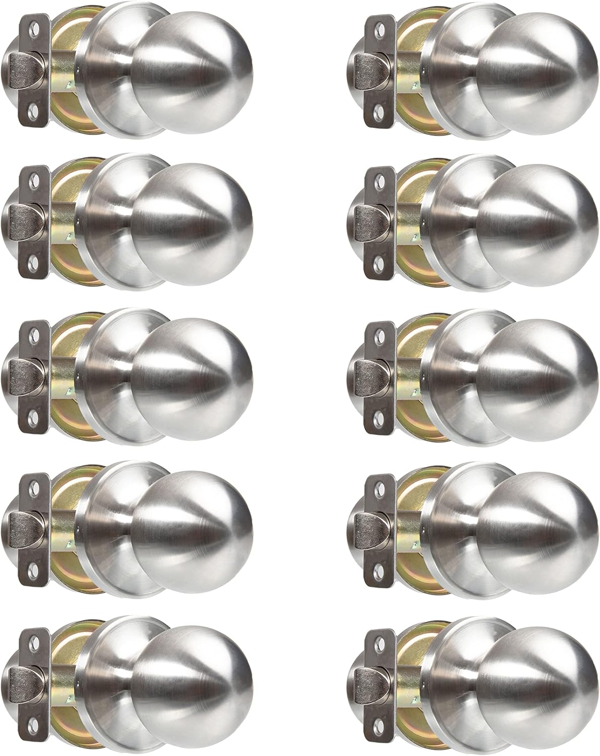 Crutello Keyless Privacy Door Knob for Bedroom or Bathroom - Ball Style, Satin Nickel Interior Turn Thumb Locking Door Handle, Pack of 6 Pack of 2
