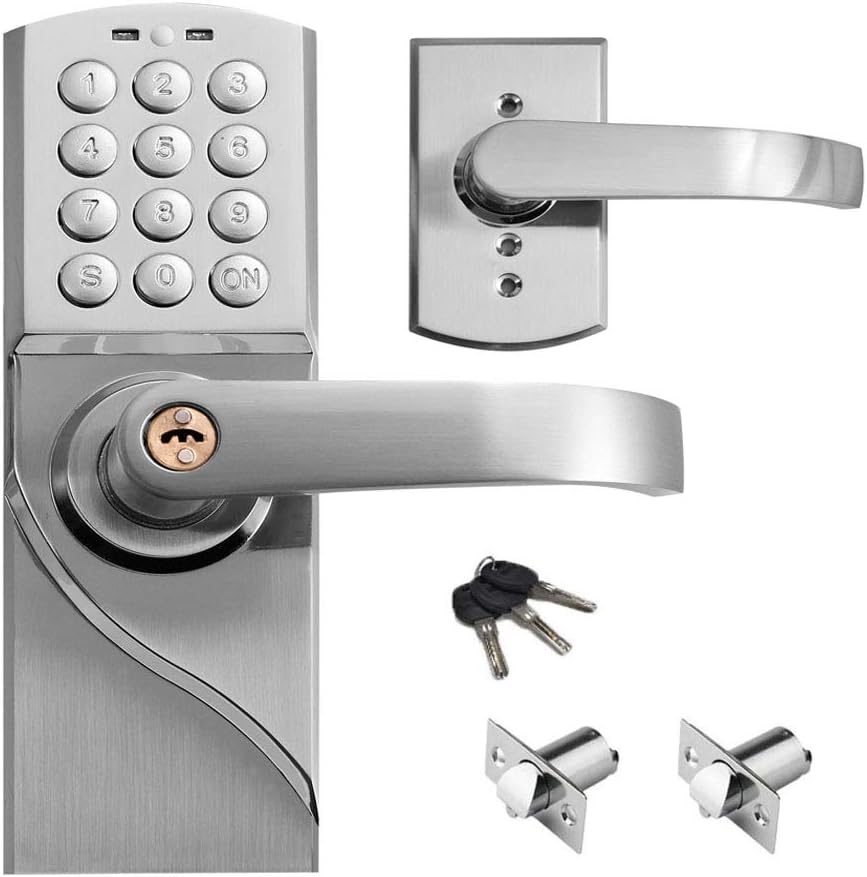 Door Lock with Keypad, Gimkok Commercial Keyless Door Lock and Smart Door Lock Front Door, Interior and Exterior Entry Door Lock with Handle for Bedroom, Office and House Rental, Silvery (Right Hand)