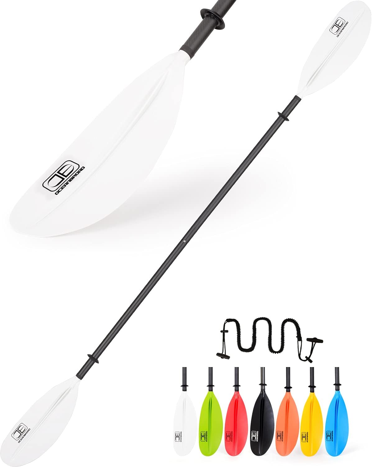 OCEANBROAD Kayak Paddle 230CM/90.5 Inches Premium Carbon Shaft Kayaking Boating Oar with Paddle Leash Pack of 2