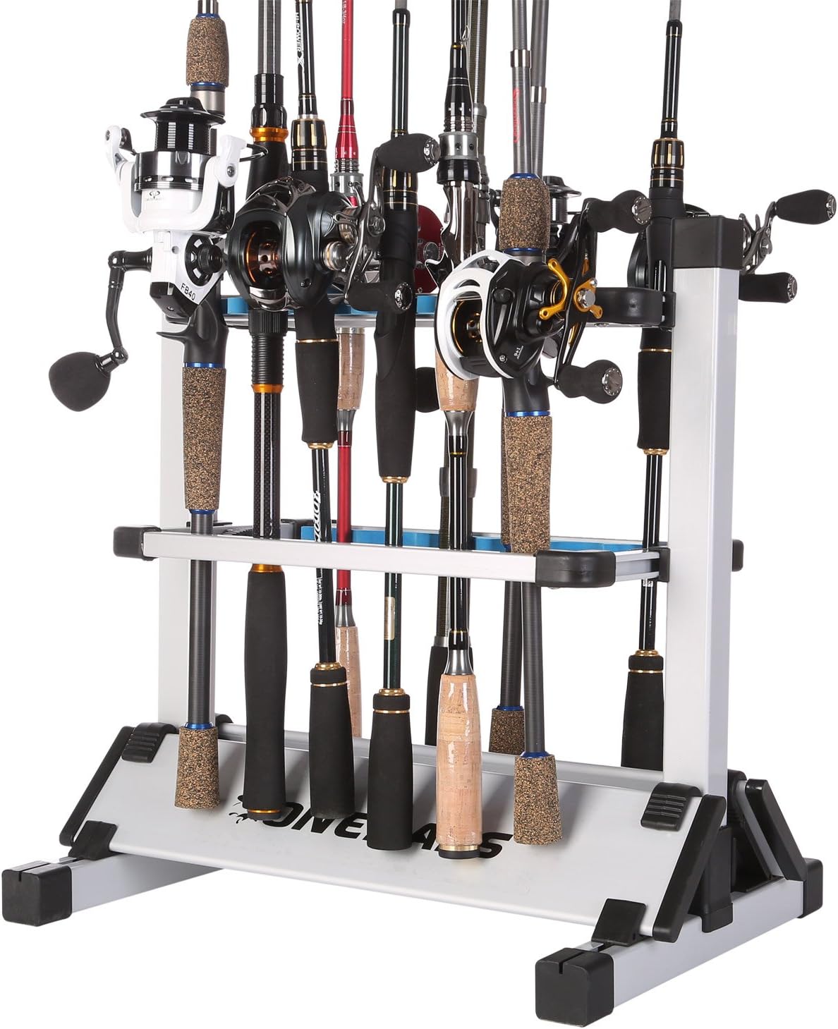 One Bass Fishing Rod Rack Metal Aluminum AlloyPortable Fishing Rod Holder Fishing Rod Organizer for All Type Fishing Pole, Hold Up to 24 Rods Pack of 2
