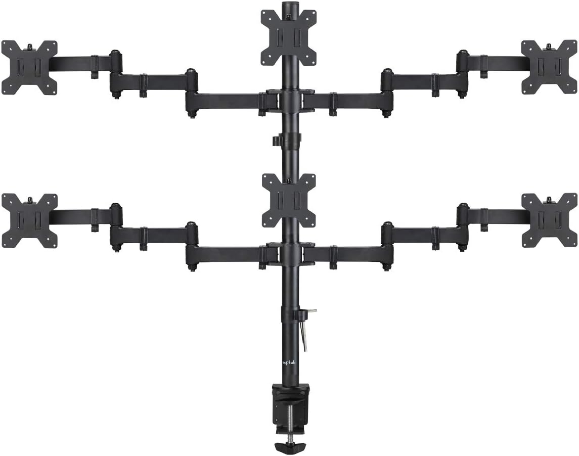 Suptek Hex LED LCD Monitor Stand up Desk Mount Extra Tall 31.5 inch Pole Heavy Duty Fully Adjustable Stand for 6 / Six Screens up to 27 inch (MD68126)