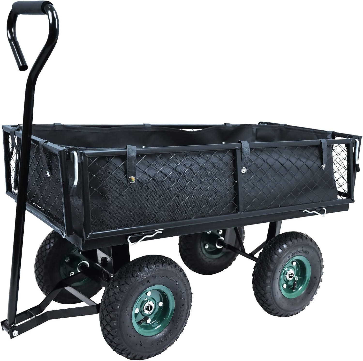 Elevon Heavy Duty Garden Cart, 400 Lb Weight Capacity, Liner Included, Mesh Steel Folding Utility Wagon with Removable Sides and 10in Pneumatic Tires,Black